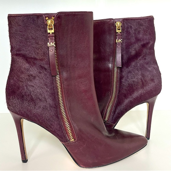 MICHAEL KORS Dawson Stiletto Ankle Boot Size 8 Burgundy Minimalist - Picture 2 of 13